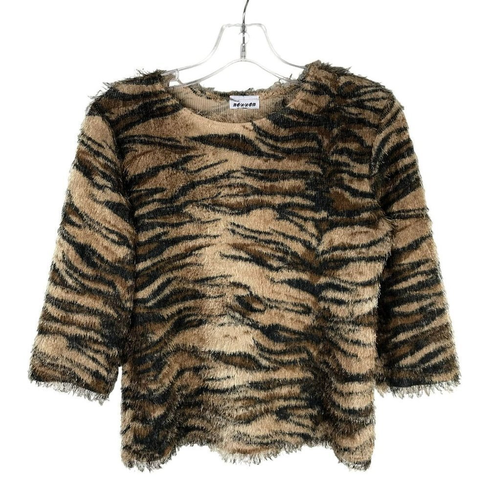 nexxen Blouse, Women's Small, Vintage 70's, Fringe Cheetah Print